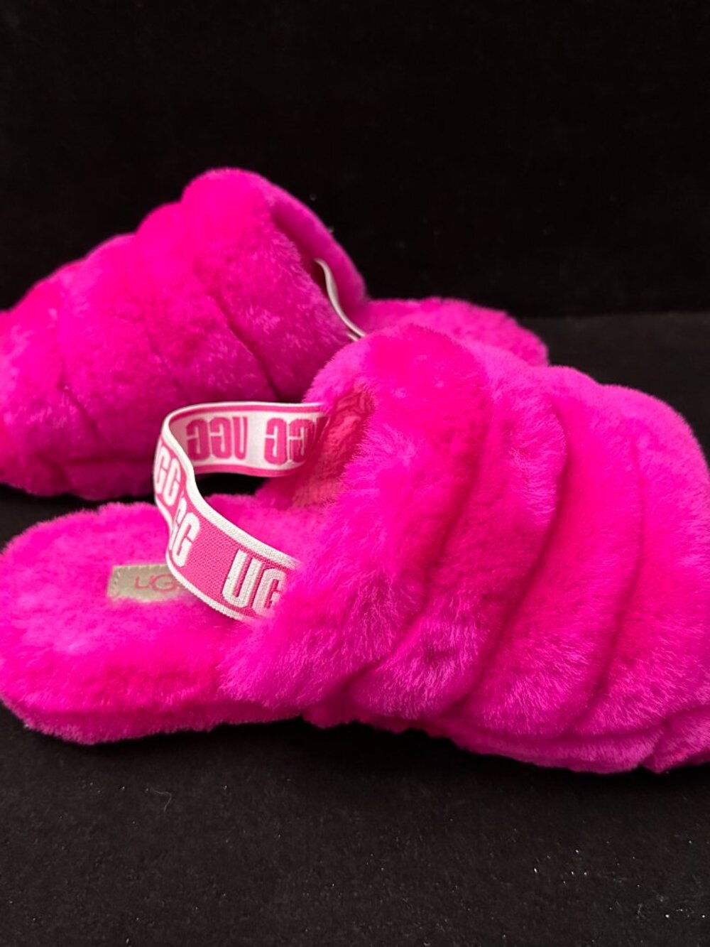 UGG Fluff Yeah Slide Pink Sheepskin Fluffy Platform Slippers Women Sz 6 - Picture 3 of 5